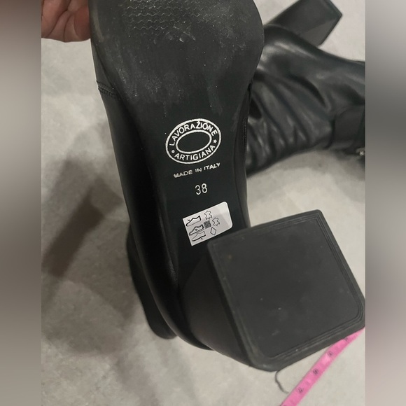 [38/US7]Lavorazion Artigiana Ateliers Black Ankle Block Heel Boots Y2K Buckle - Picture 7 of 10